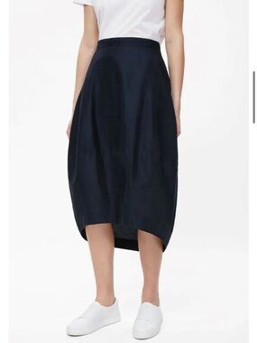 COS Silk Blend High Low Cocoon Balloon Skirt Navy Blue Size 6